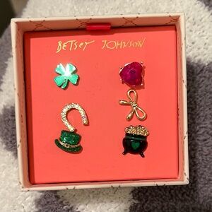 Betsey Johnson Lucky Charm Earring Set with Green and Gold